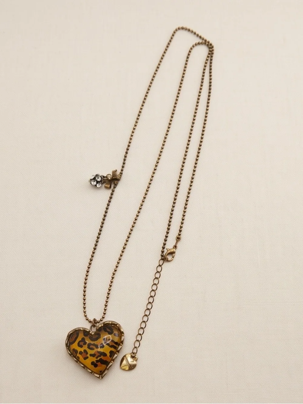 Betsey Johnson Wild at Heart Leopard Print Heart Pendant 32